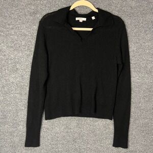 Vince Sweater Womens Medium Black Wool Silk Cashmere V-Neck Polo Collar